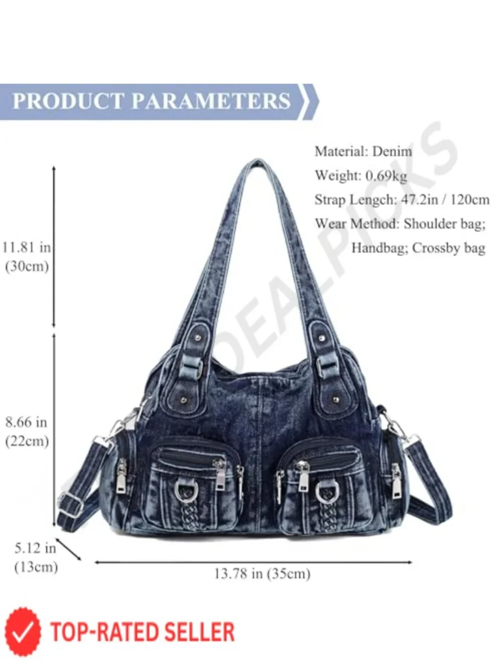 Denim Hobo Handbag with Crossbody Strap - Spacious Women's Tote